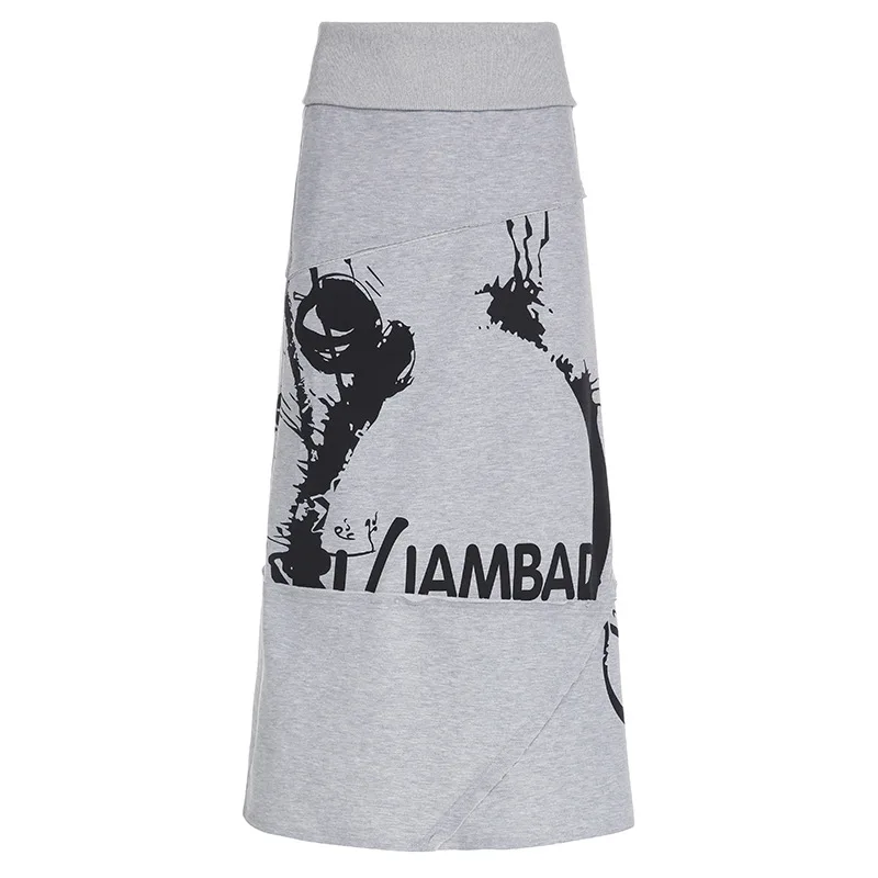 

Street lazy wind casual retro irregular abstract printed patchwork skirt