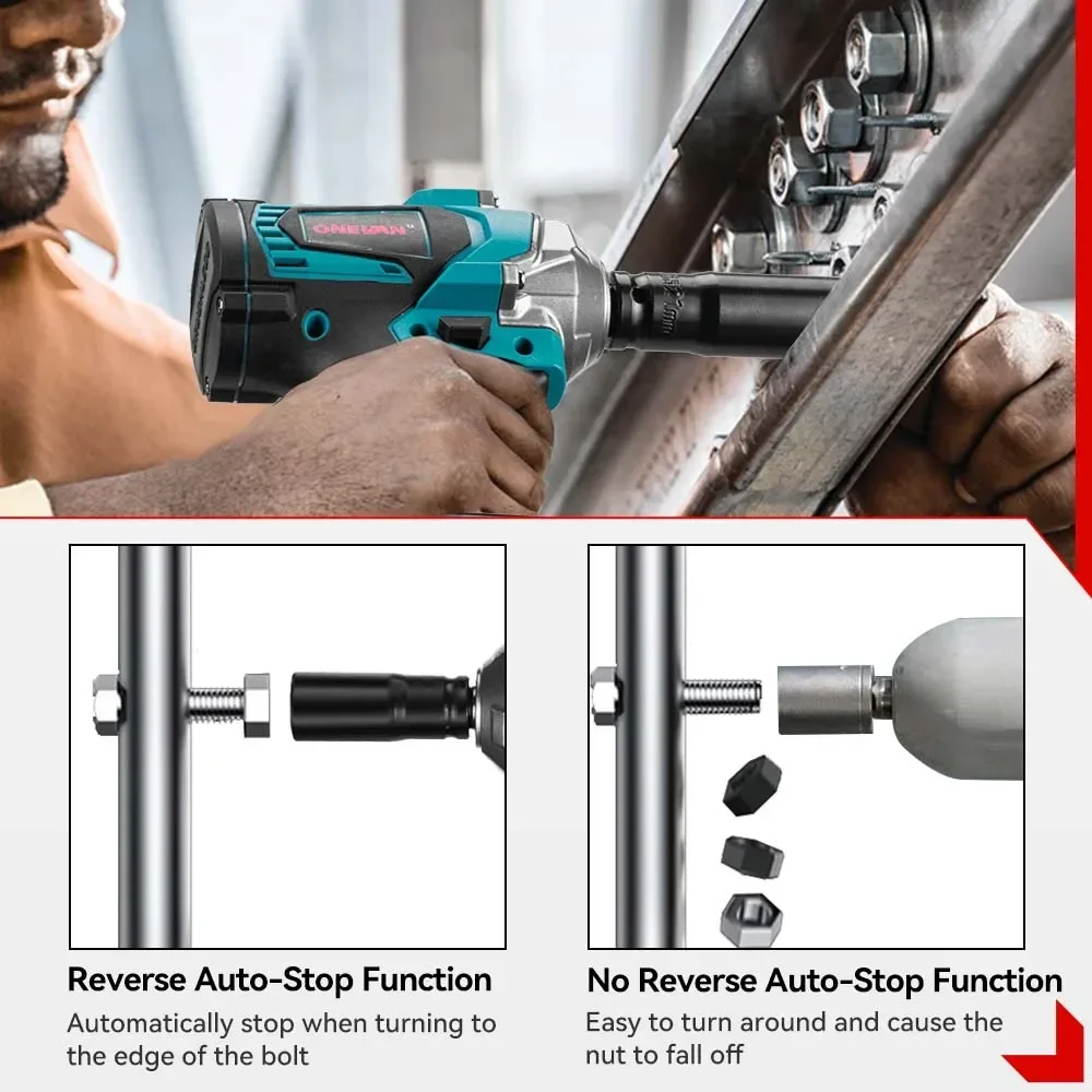 ONEVAN 1200N.M Brushless Electric Impact Wrench 1/2Inch Cordless Electric Screwdriver Wrench Power Tool For Makita 18V Battery 5