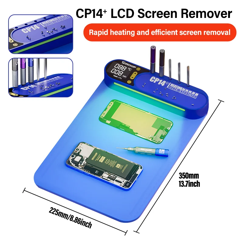 Piastra Riscaldante Con Separatore LCD Per Smartphone E IPad, Schermo Digitale Con Controllo Temperatura Fino A 120°C, Tappetino In Silicone Con LED E Area Lavoro 295x210mm, Strumento Di Riparazione Professionale - 5