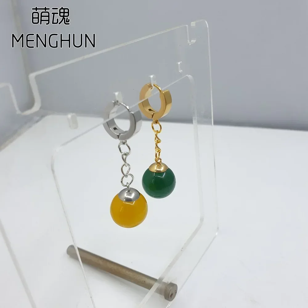 Anime Ball Dragon Stud Earring Yellow Green Agate Inlay Round Pearls Goku Ear Clip Earrings for Halloween Carnival Fan Men Women