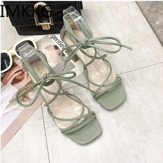 Women High Heels Summer Ankle Strap Women Sandals Ladies High Heels Female Gladiator Shoes Sexy Pumps Square Toe Party Shoes