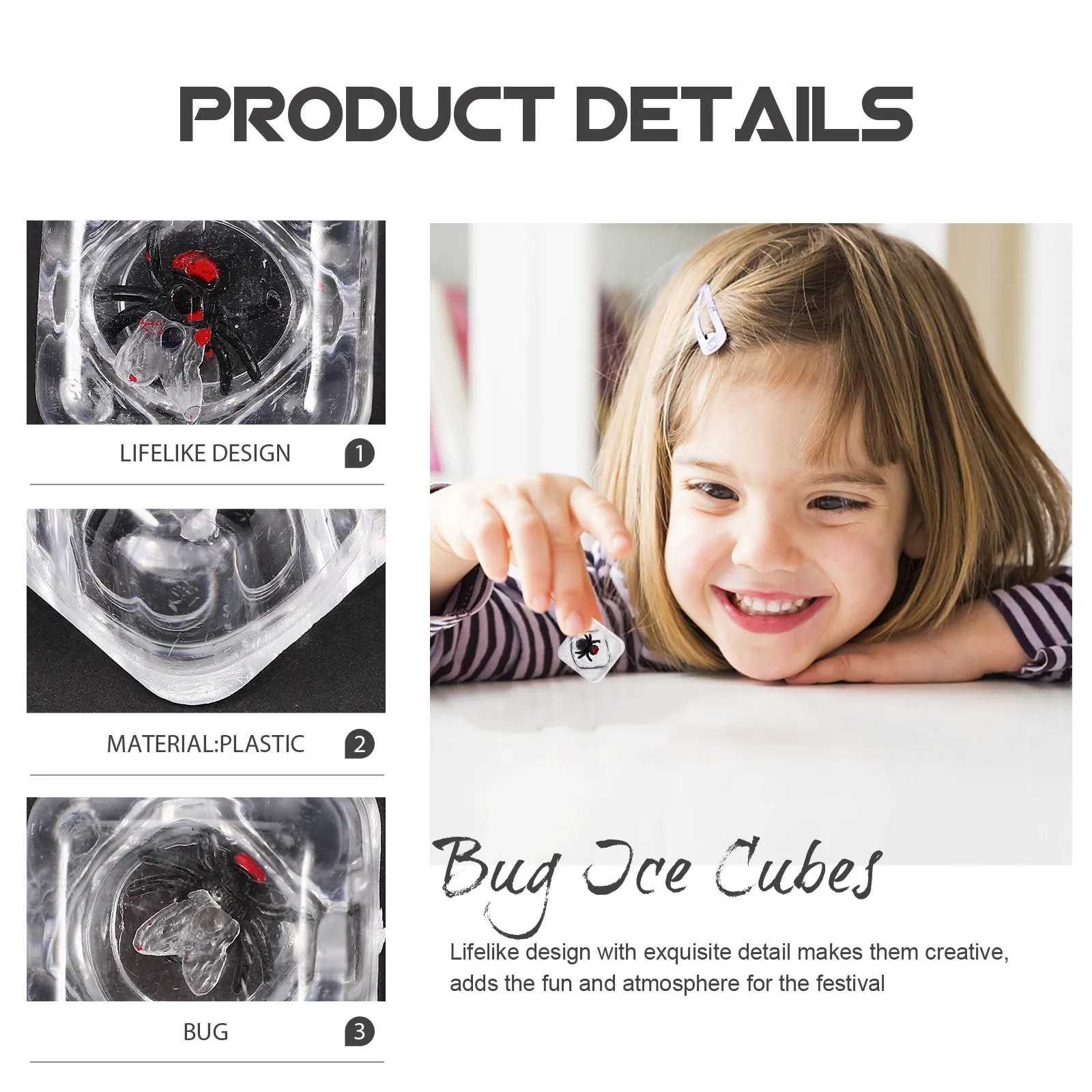 6Pcs 장난용 시뮬레이션 얼음 조각(벌레 포함) 파티 할로윈 축제 재사용 가능한 현실적인 얼음 조각 소품 게임용 장난감