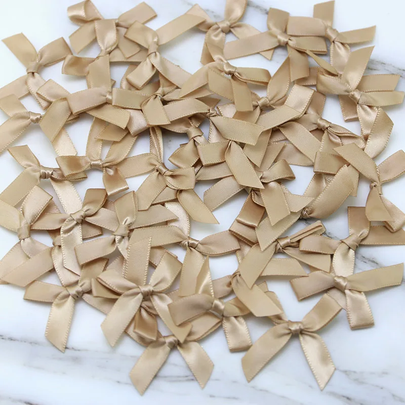 Fresh Pink Ribbon Bows 50 Pcs 4cmx4cm Small Size Polyester Satin Ribbon Bow Flower Handwork DIY Craft Decoration