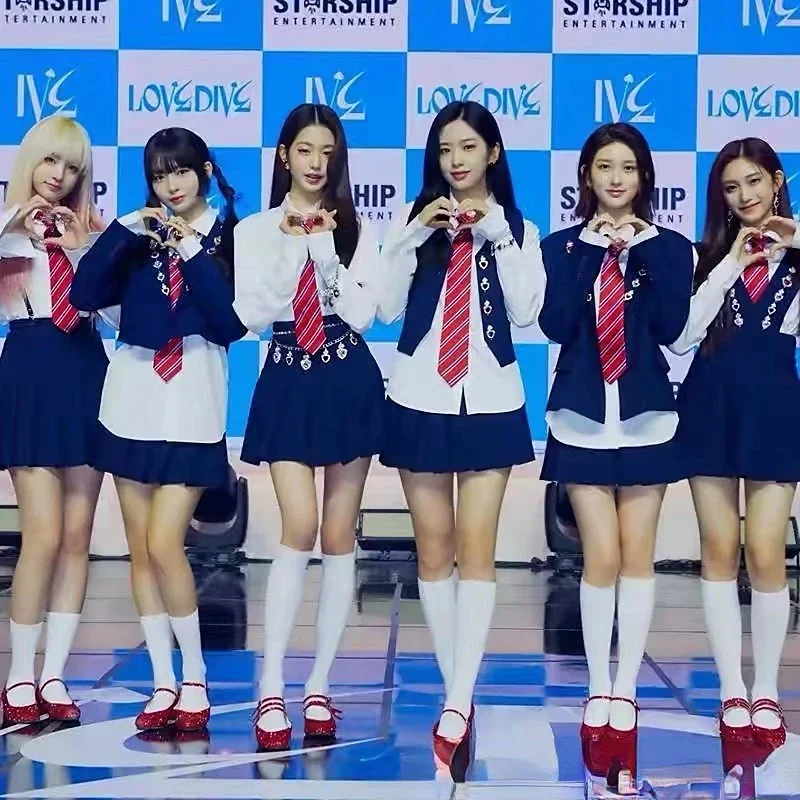 

Ive K-pop Korea Stage Outfit Women Concert Outfits Performance Costume Music Festival Clothing Rave Women Shirt Pleated Skirts