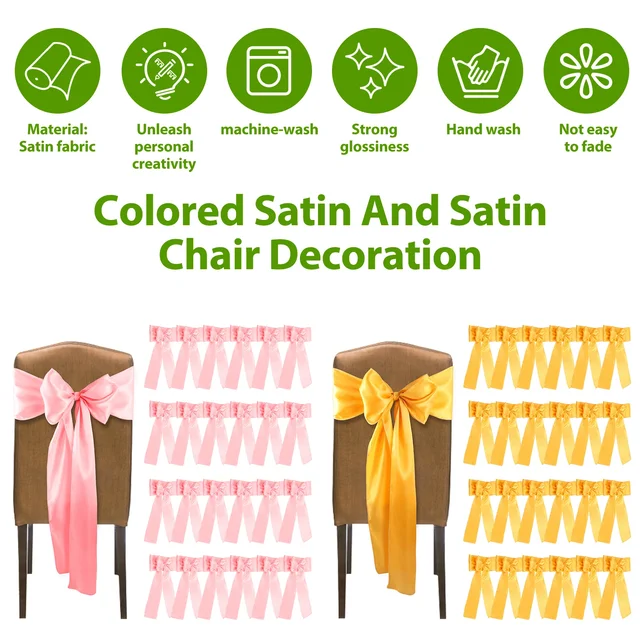 25Pcs Satin Chair Sashes Bow Sashes Wedding Chair Knot Ribbon Ties Decorative Chair Bow Ties for Banquet Event Party Weddings