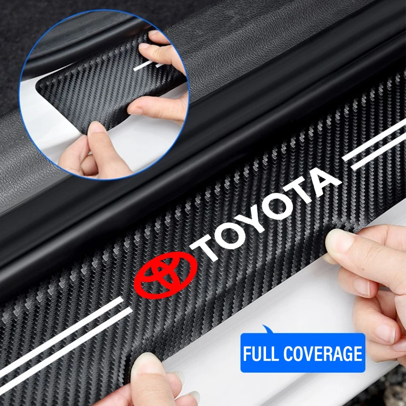 Carbon Fiber Car Door Sill Scuff Plate Decor with Tire Valve Stickers