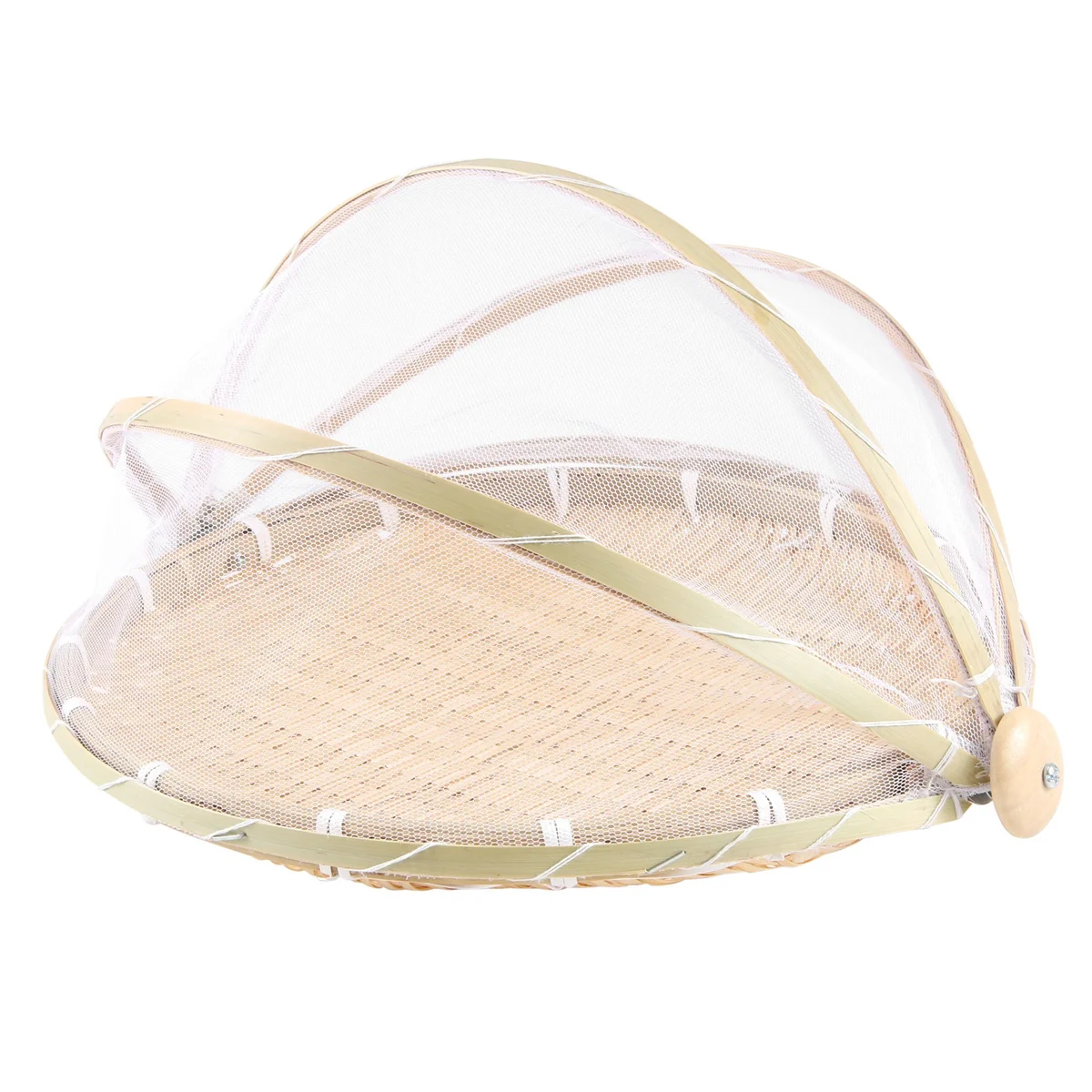 Hand-Woven Food Tent Basket Tray Fruit Vegetable Bread Storage Basket Simple Atmosphere Outdoor Picnic Mesh Net Cover 3