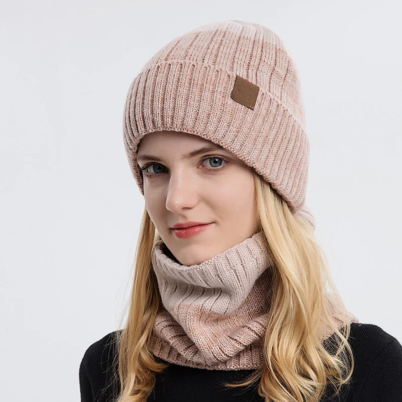 Men's Winter Keep Warm Beanie Scarf Set Women Fleece Lining Woolen Yarn Hat Knit Neck Gaiter Color Gradient Unisex Design New in