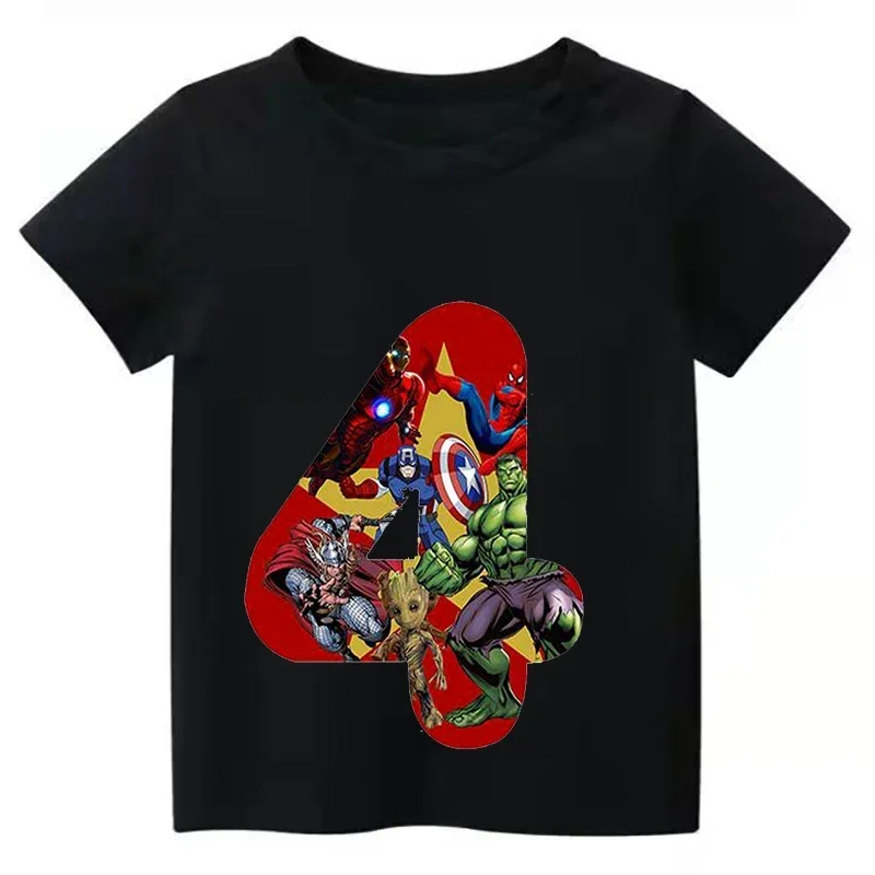 thumbnail image 1 of Camiseta de algodón con dibujos animados para niña, ropa de fiesta de cumpleaños de Disney Marvel, camiseta para niños, número 1, 2, 3, 4, 5, 6, 7, 8 y 9, camiseta de cumpleaños de héroe para niña, 1 of 5