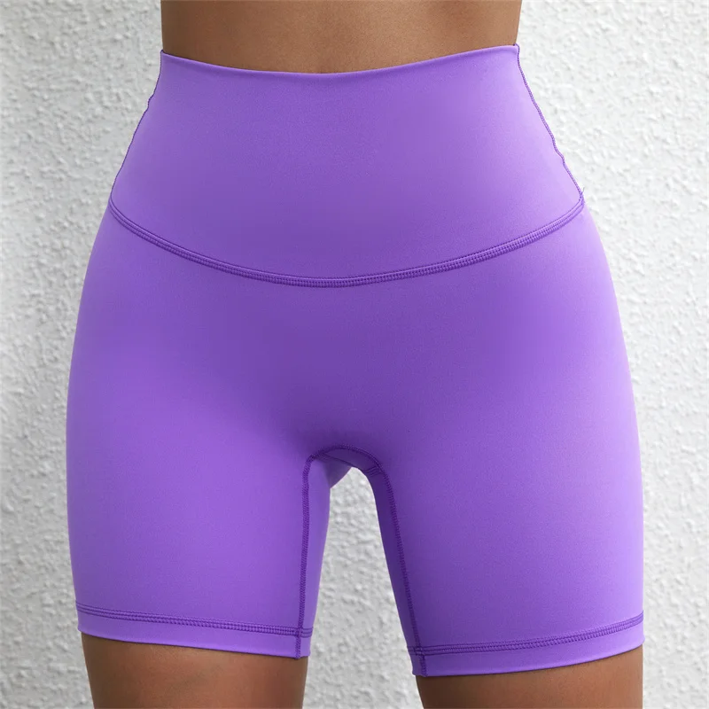 Solid Color Nylon Spandex Women Cycling Sport Short Gym Athletic Tight Short Legging Soft Sweat-Wicking Built-In Pocket
