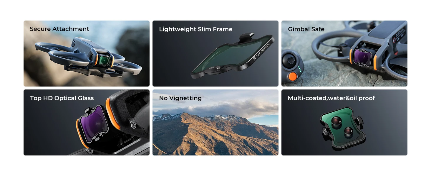 Description Picture 5 of itemK&F Concept Filter Set for DJI Avata 2 Filter UV/CPL/ND8/ND16/ND32/ND64 Multi-Layer Coated Drone Lens Camera Filters Accessories