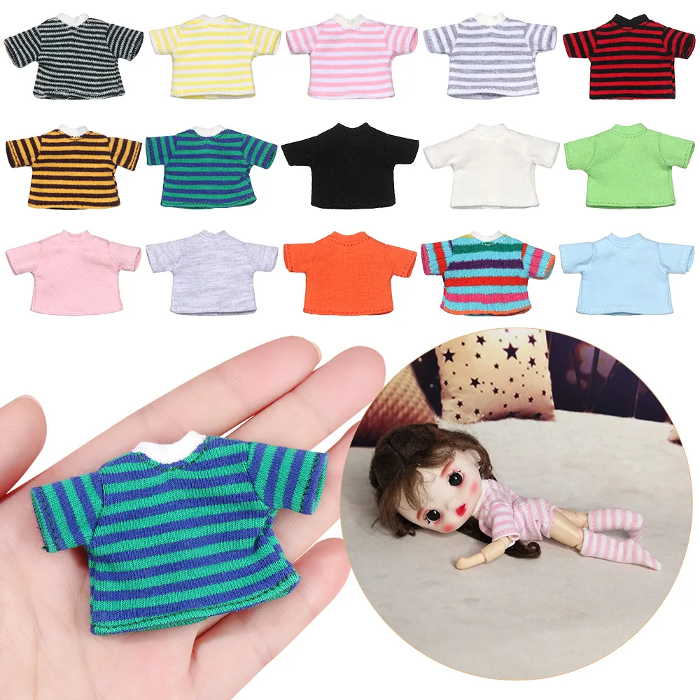 Doll Clothes Suits Stripe Shirt for 1/12 BJD Doll Clothes OB11 Doll T-shirt 1/11 Doll Panties Doll Cotton Socks Doll Accessories