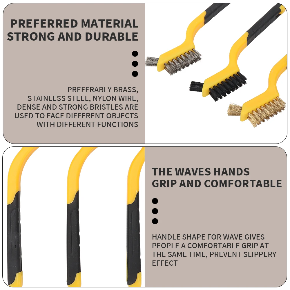 Wire Brush Set 3pcs wire brush,wire brush set 7Inch Mini Brass Brush Nylon Cleaning for Kitchen Dirt Metal Rust Removal Narrow Dead Corners Cleaning