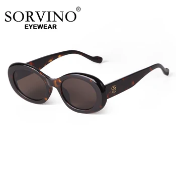 SORVINO Trendy Conchiglia di tartaruga Occhiali da sole ovali neri Lenti marroni sfumate Rotonde Donna Uomo Occhiali da sole Donna UV400 1