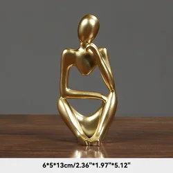 Sand Color Abstract Thinker Sculpture Yoga Figurine Nordic Decor Ornament (Golden 2)
