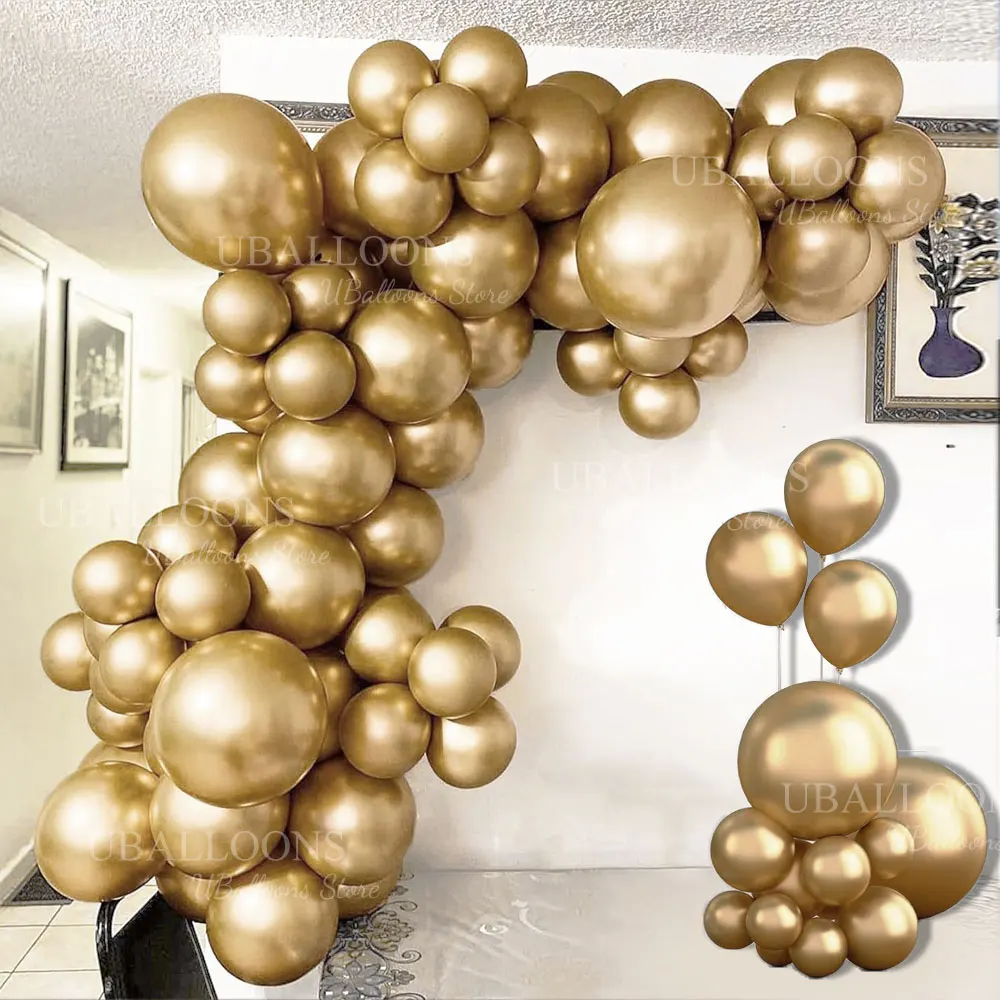 Chrom-Gold-Luftballons, Girlande, 12, 12, 45,7 cm, Metallic-Gold, Chrom-Luftballons, Bogen für Geburtstag, Weihnachten, Hochzeit, Party-Dekorationen
