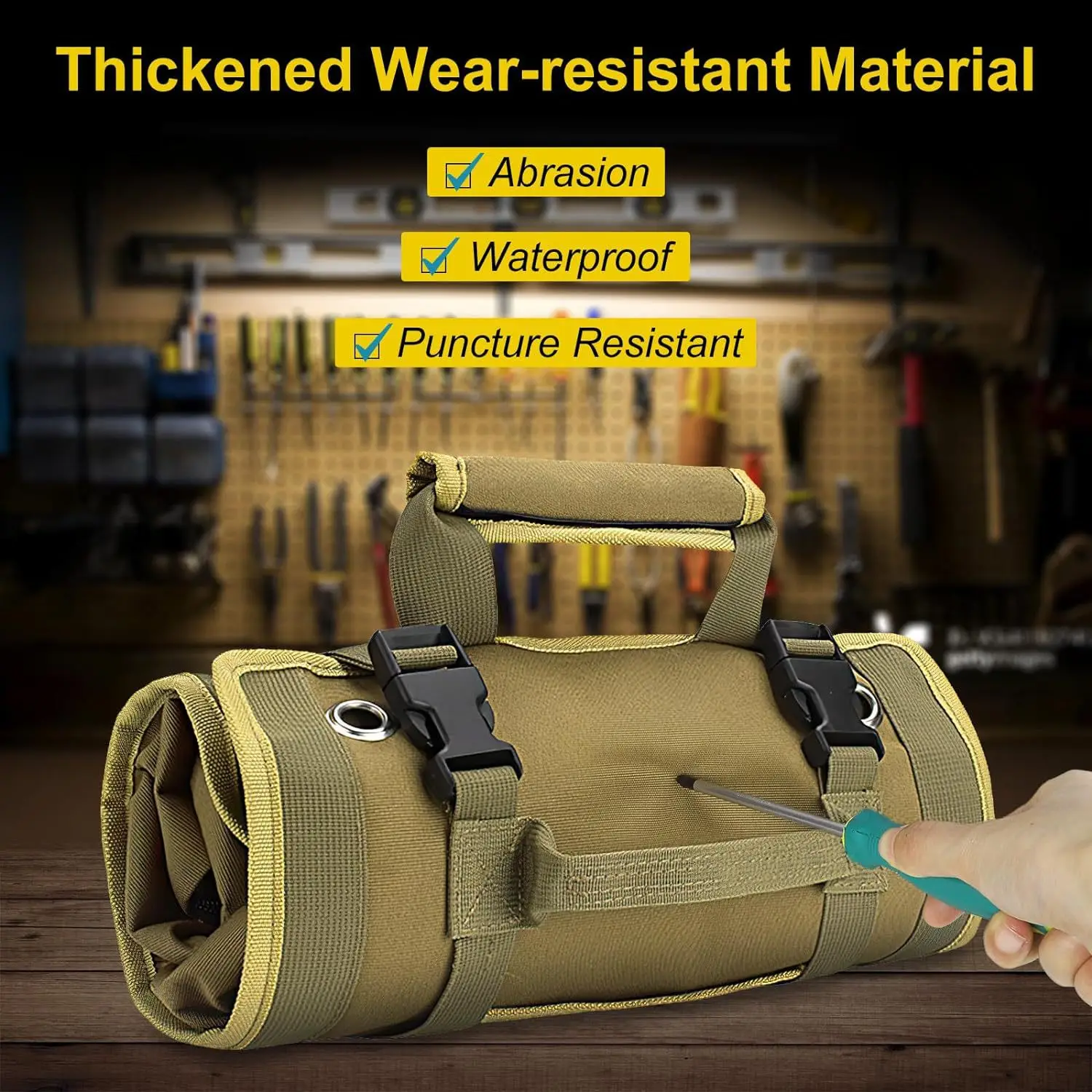 Multi-function Roll-up Kit Canvas Tool Roll Car Storage Bag Hanging Tool Zipper Carrier Bag Camping Gear