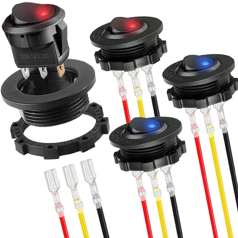 20mm Round Rocker Toggle Switch Shell Housing 12V LED ON OFF for Car Truck Golf Cart Dash Panel Blue Red Lighted