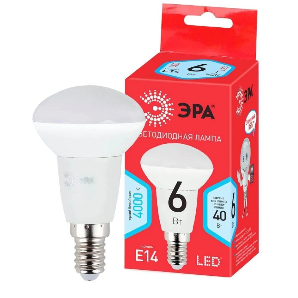 Лампа светодиодная ЭРА LED R50-6W-840-Е14, R Б0050700, 6 В, 4000 К ...