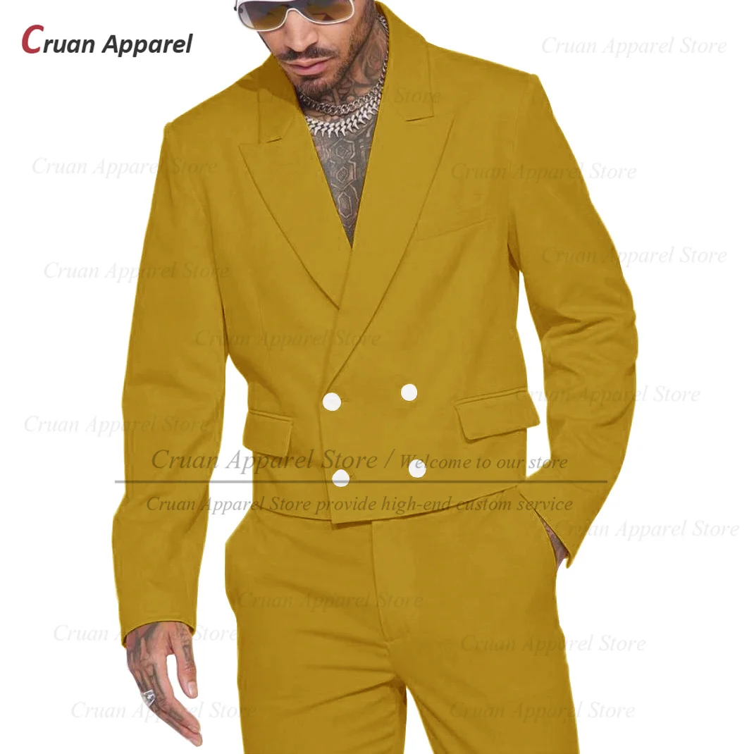New Suit Sets For Men Evening Party Fashion Short Blazer Pants 2 Pieces Birthday Banquet Elegant Male Double Breasted Outfits