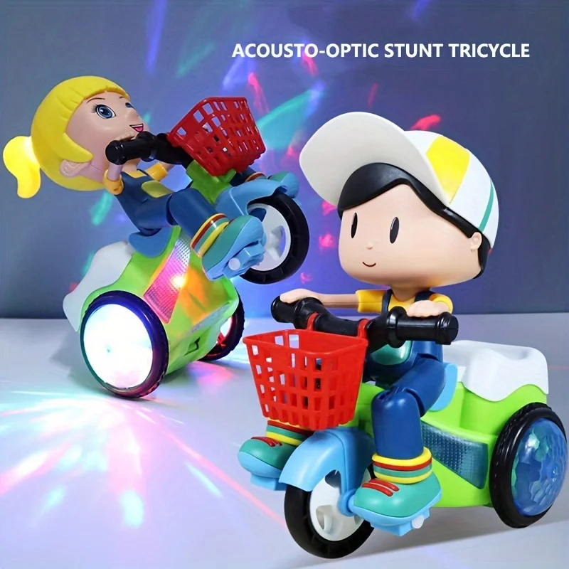 Robot giocattolo per bambini, macchinine acrobatiche girevoli, tricicli elettrici danzanti, motociclette per bambini, giocattolo a cartoni animati, giocattolo interattivo con musica e luci_voghion.com