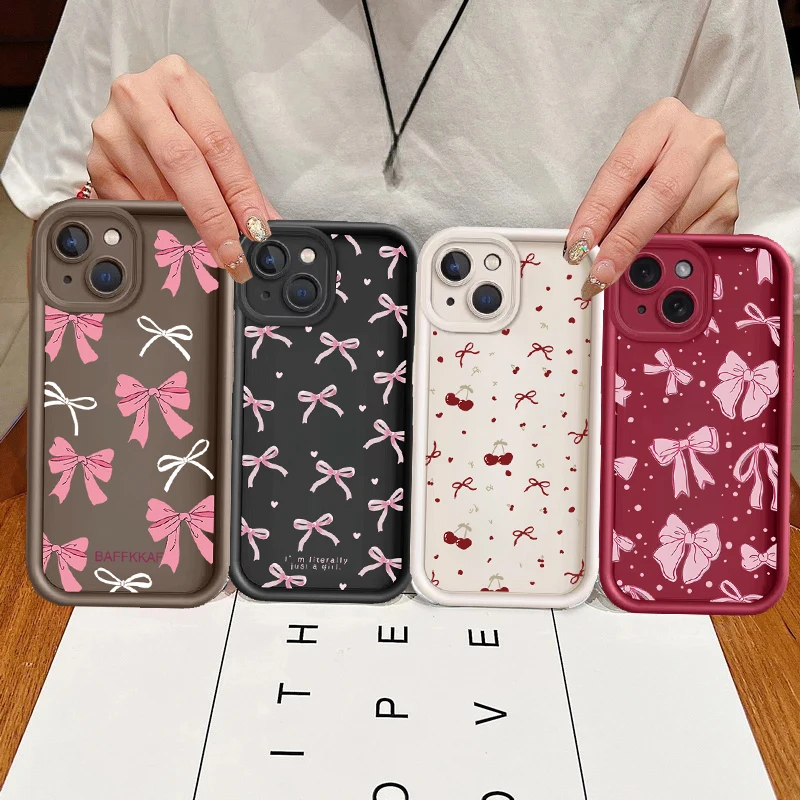 Pink Bow Red Cherry Phone Case – Elegant and Stylish Protective Cover