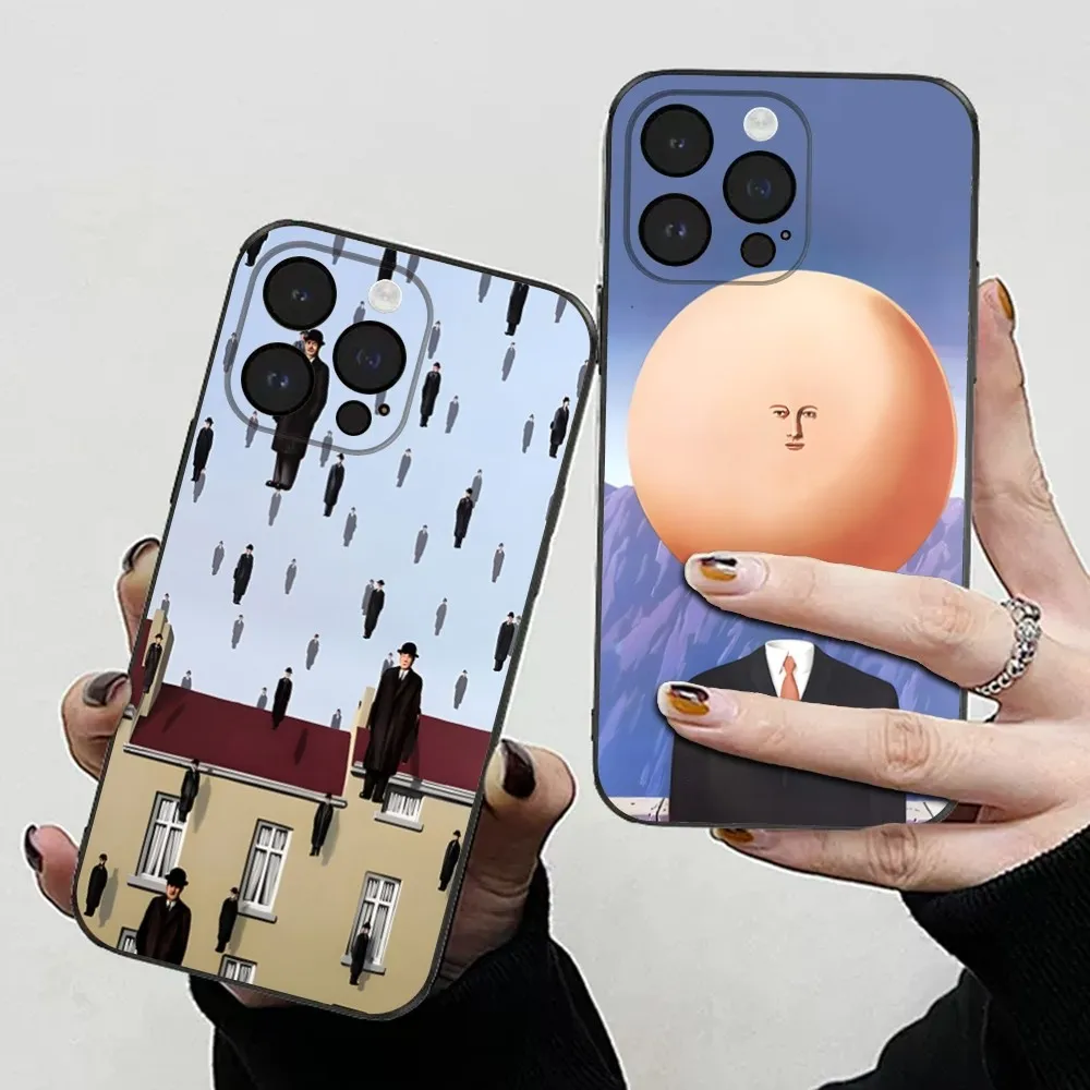 Custodia Per Telefono Rene Mag-Ritte Per Iphone 15,14,13,12,11 Plus,Pro,Max,Xr,Xs,X,7,8 Plus,Se,Mini Cover Nera Morbida