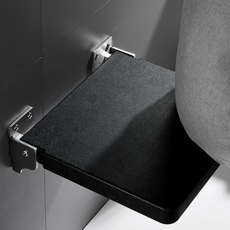 Bathroom Wall-mounted Shower Seats Non-slip Bath Chair Light Luxury Foldable Soft Stool Black Shower Seat Home Porch Shoe Stool 3