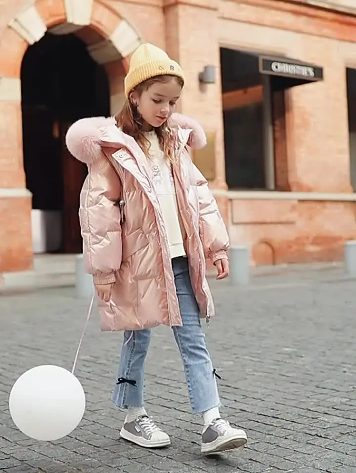 Manteau D'Hiver Long Pour Enfant/Adolescente – Doudoune Matelassée Imperméable à Capuche Fausse Fourrure – Chaud Et Coupe-Vent