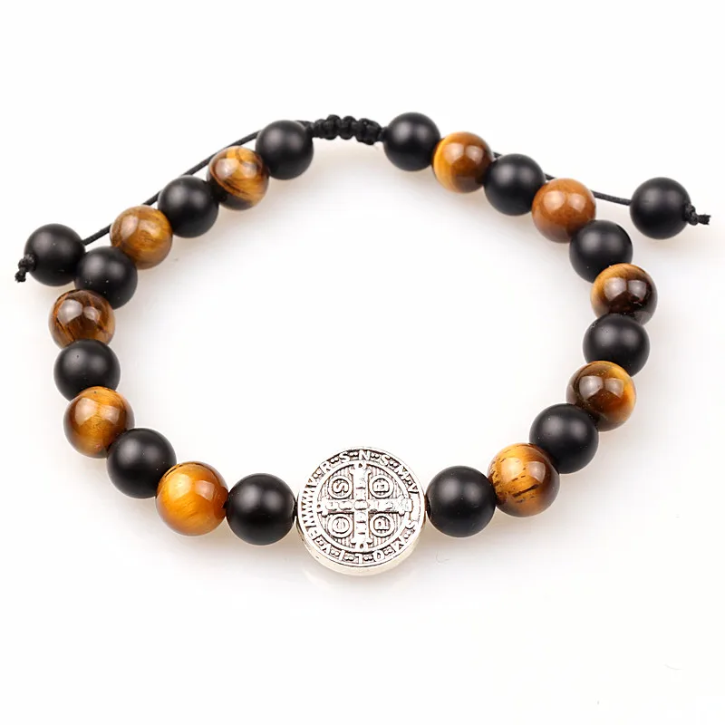 

Black Bracelet Natural Tiger Eye Stone Cross Charm Bracelet For Men