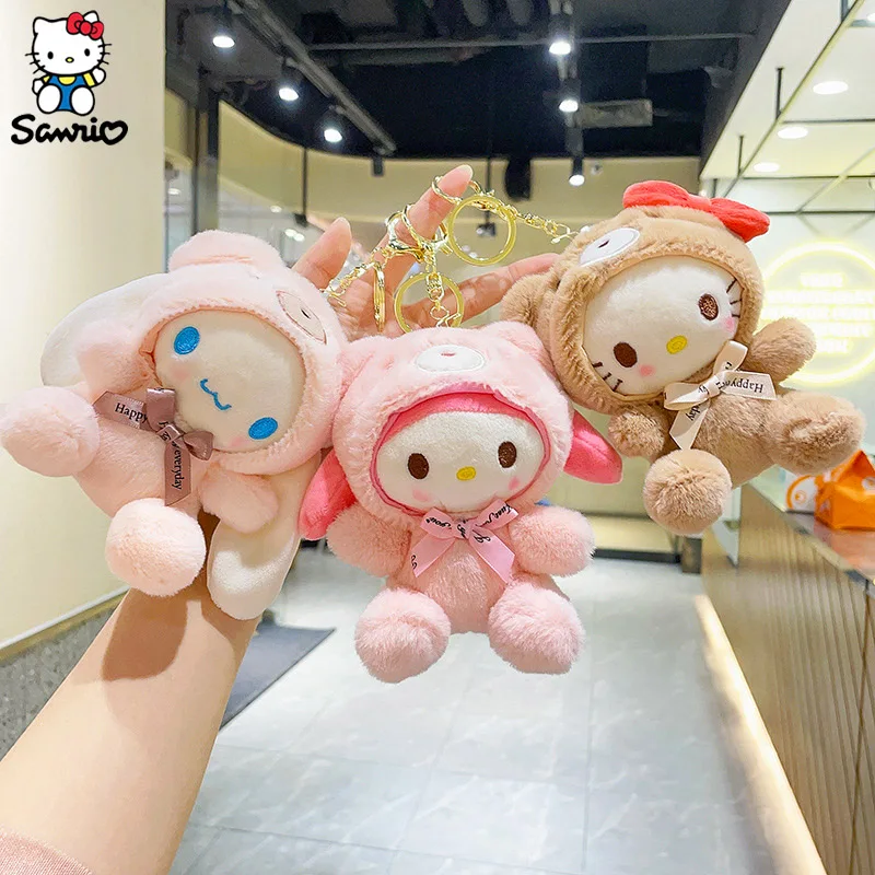 Sanrio Cinnamoroll Plush Keychain Cartoon Sanrio Hello Kitty My Melody Bag Pendant Anime Keychain Stuffed Decor Kids Toys Gifts