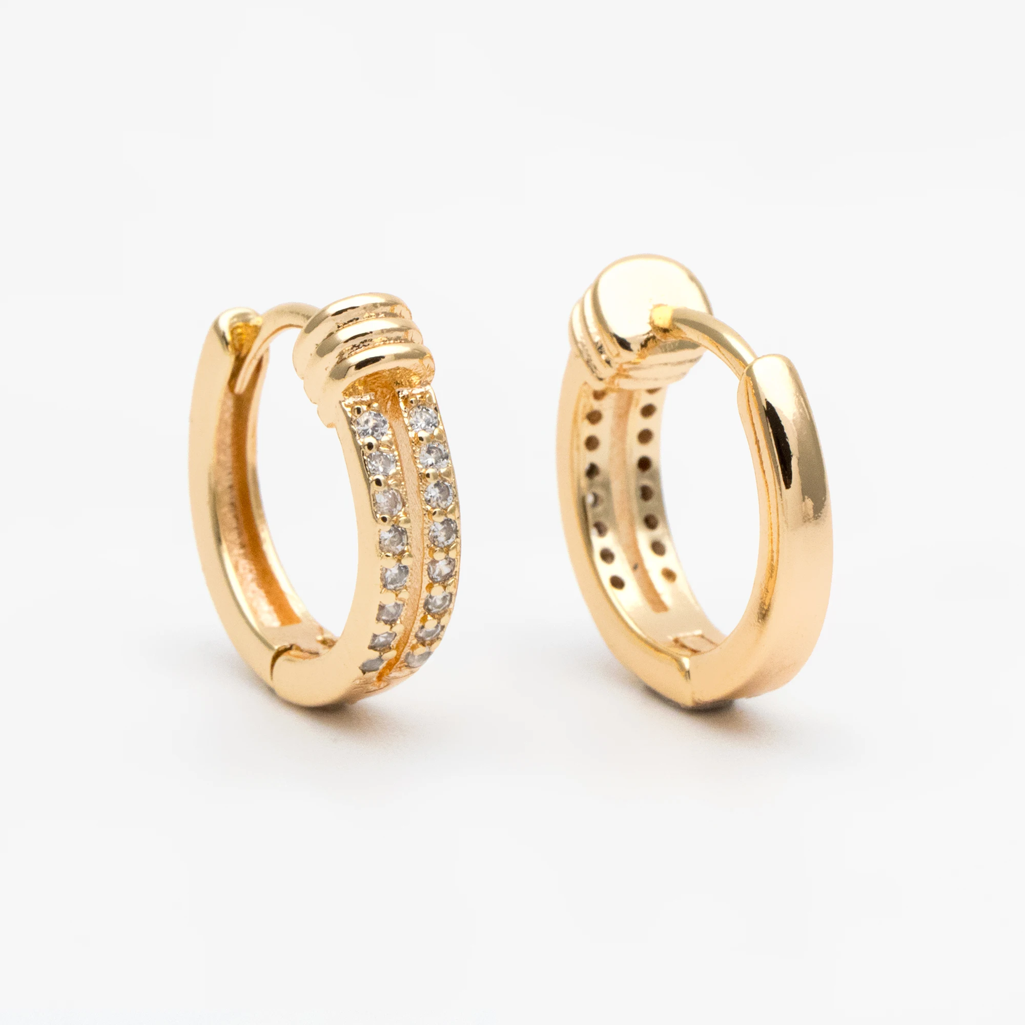 

4pcs CZ Pave Double Band Earrings, Hoop Earrings, Dainty Huggie Earrings, Minimalist Earring, Small Gold Hoops Earring (GB-3529)