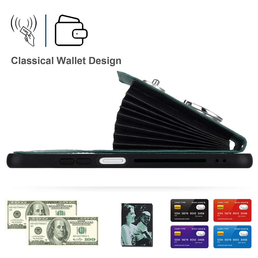 Elegant Leather Wallet Case with Card Slots, Ring Holder, and Strap - Universal Fit