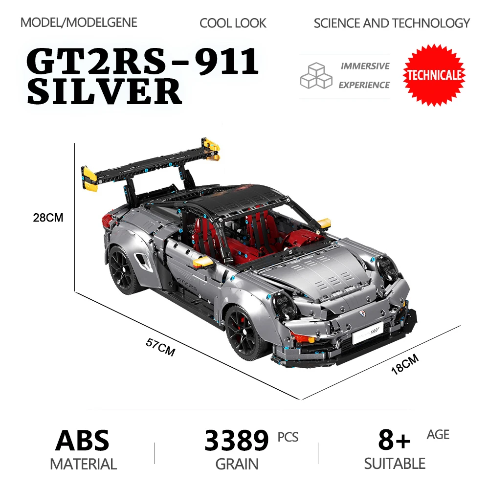 

1:8 Scale Technical Supercar City Speed Racing Car Buidling Blocks High-tech GT2RS-911 Vehicle Model Bricks Toys For Kids Gifts
