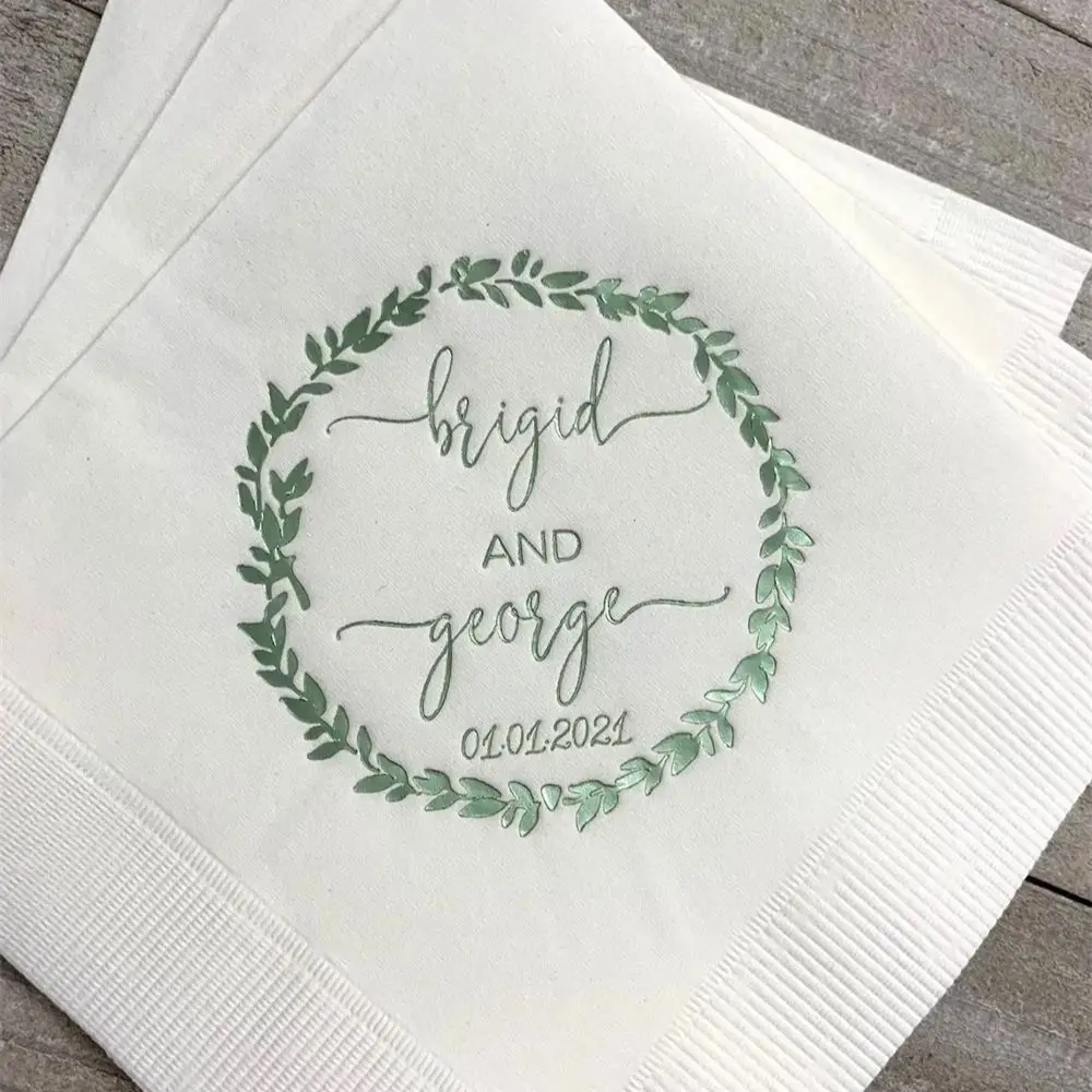 

50PCS Personalized Napkins Personalized Napkins Bridal Shower Wedding Napkins Custom Monogram Rustic Flowers Fauna Laurel Wreath