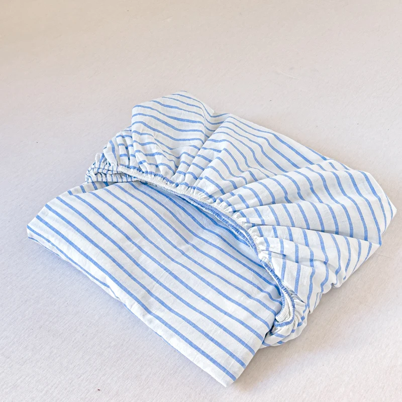 100% Cotton Single Product Bed Hat Yarn-dyed Washed The Fitted Series Striped 360 with Elastic Mattress Cover 200x220  Bedding 6