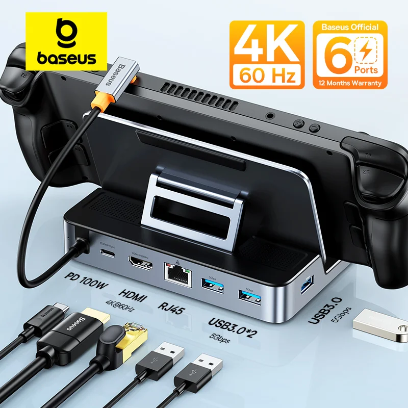 Baseus-docking Station Usb c para Steam Deck Nintend Switch tipo c para 4k @ 60hz dp Gigabit Ethernet Compatível com Hdmi Hub Usb 3.0