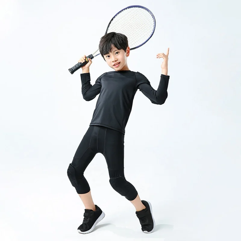 Leggings da basket per bambini con ginocchiere collant sportivi imbottiti per allenamento allenamento pantaloni a compressione Capris da corsa - immagine 4