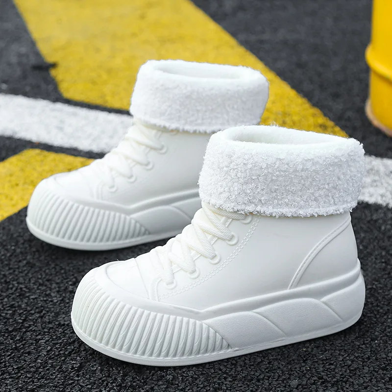 2025 New plush galoshes waterproof rain boots women's rubber