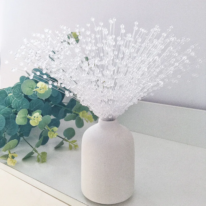 

10PCS Bunch String Pearl Sticks Bridal Bouquets White Beaded Handmade Flower Stem Beads Wedding Party Decor Christmas Gift