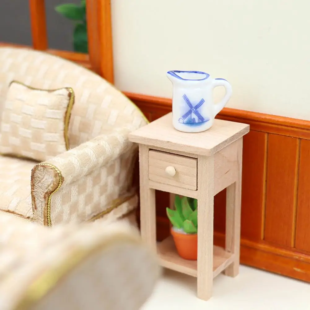 Realistic Dollhouse Furniture Diy Miniature Dollhouse Furniture Set Wooden Cabinet High Stool with Drawer Bedroom Decor for Doll
