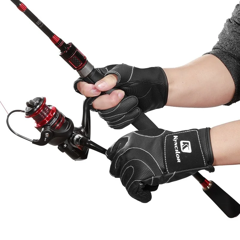 Three Fingers Cut Lure Fishing Gloves Non-slip ABU Garcia Leather Fishing Gloves Outdoor PU Leather Sports Pesca