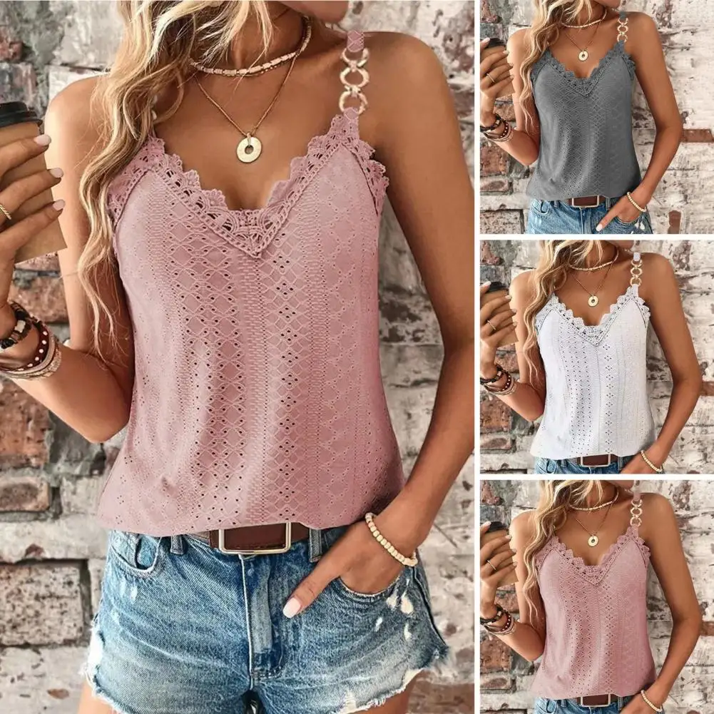 

Oversized Women Button Vests Summer Female Sleeveless Lace Up Hollow Out V Collar Tank Tops