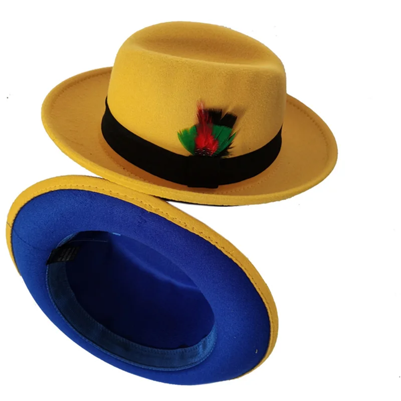 Herren Fedora Panama neue Filzhut Bogen Feder Dekoration Jazz Hut Party Bühne Performance Hut Sombrero Hombre – Detail 16