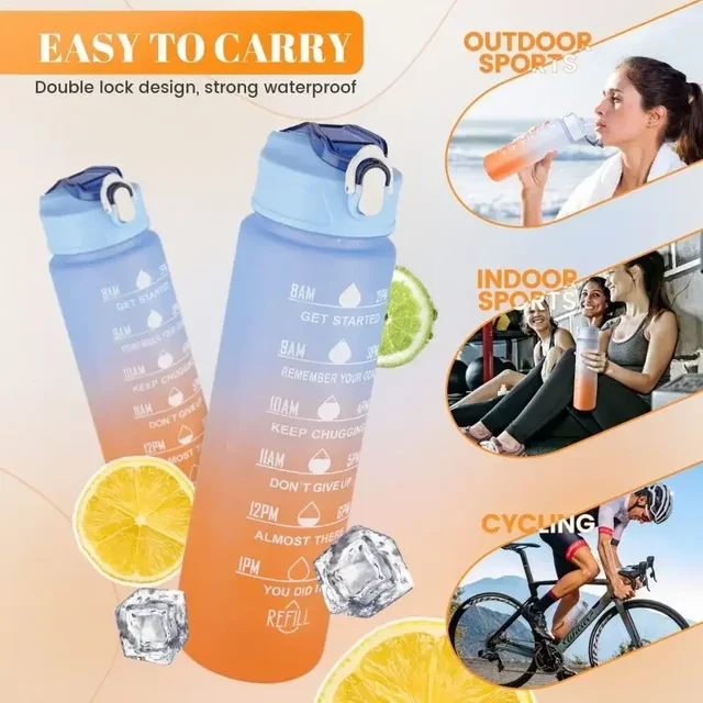 1-3PCS Set Sports water Bottle High Temperature Resistant Graduated Straw Cup Rainbow Frosted Progressive Color Water Cup P 3