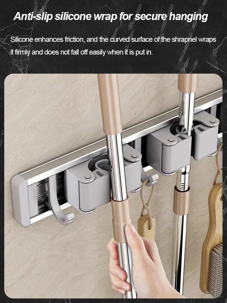 Mop and Broom Organizer Mop Holder Rack Wall Mounted Strong Broom Self With 5 Hooks Organizers Hang