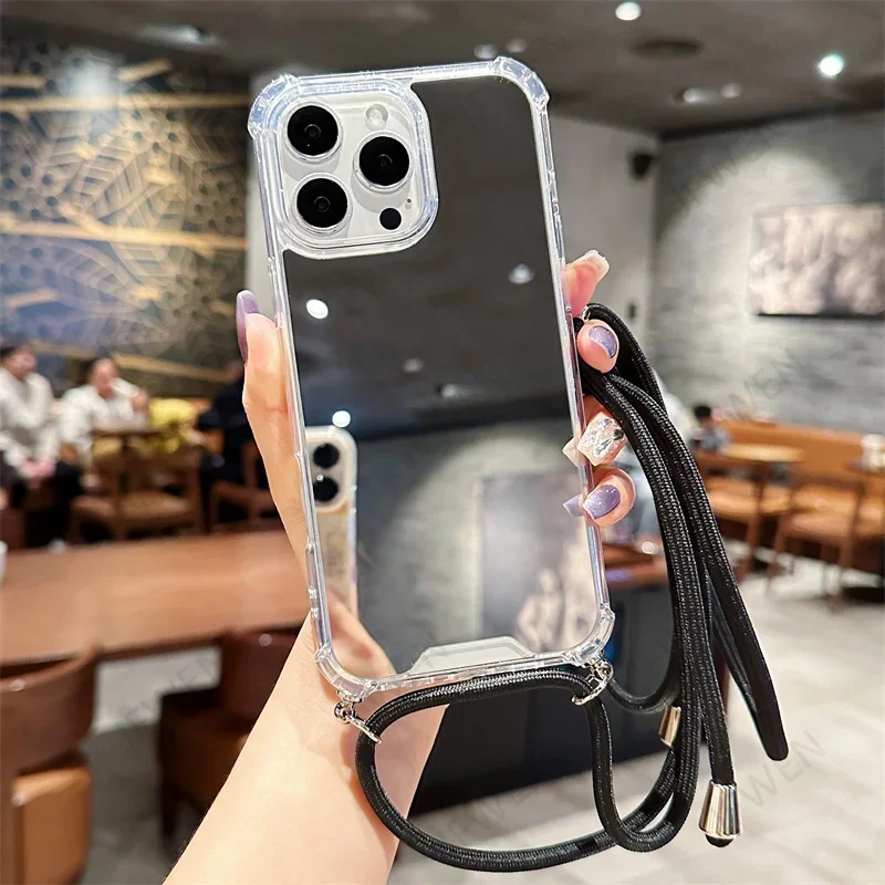Crossbody Lanyard Mirror Phone Case with Hard PC Back Cover