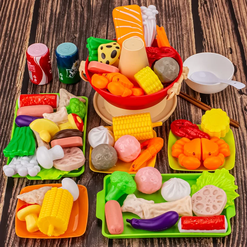 Play house simulation food seafood fruits and vegetables kitchen hot pot toys children's barbecue boys and girls cooking set