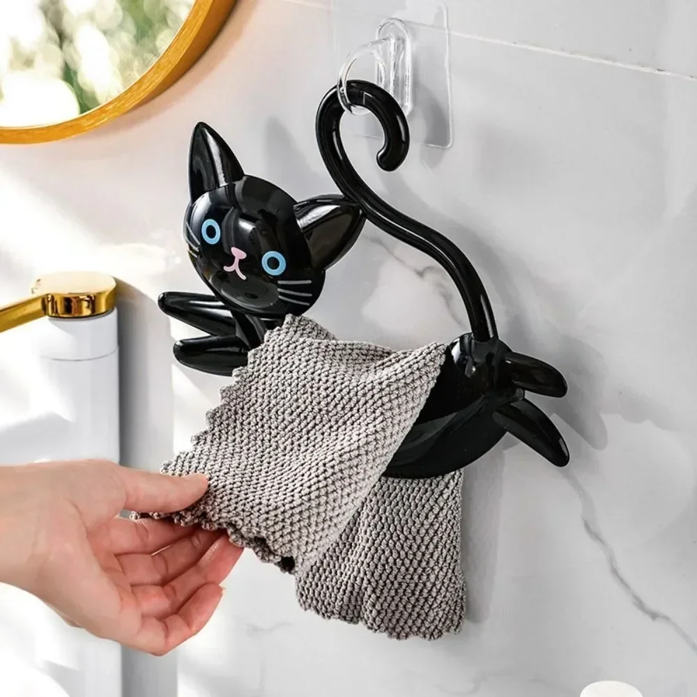 Wall Mounted Cat Shaped Towel Bar Creative No Punching Cute Towel Rack Cartoon Door Back Holder