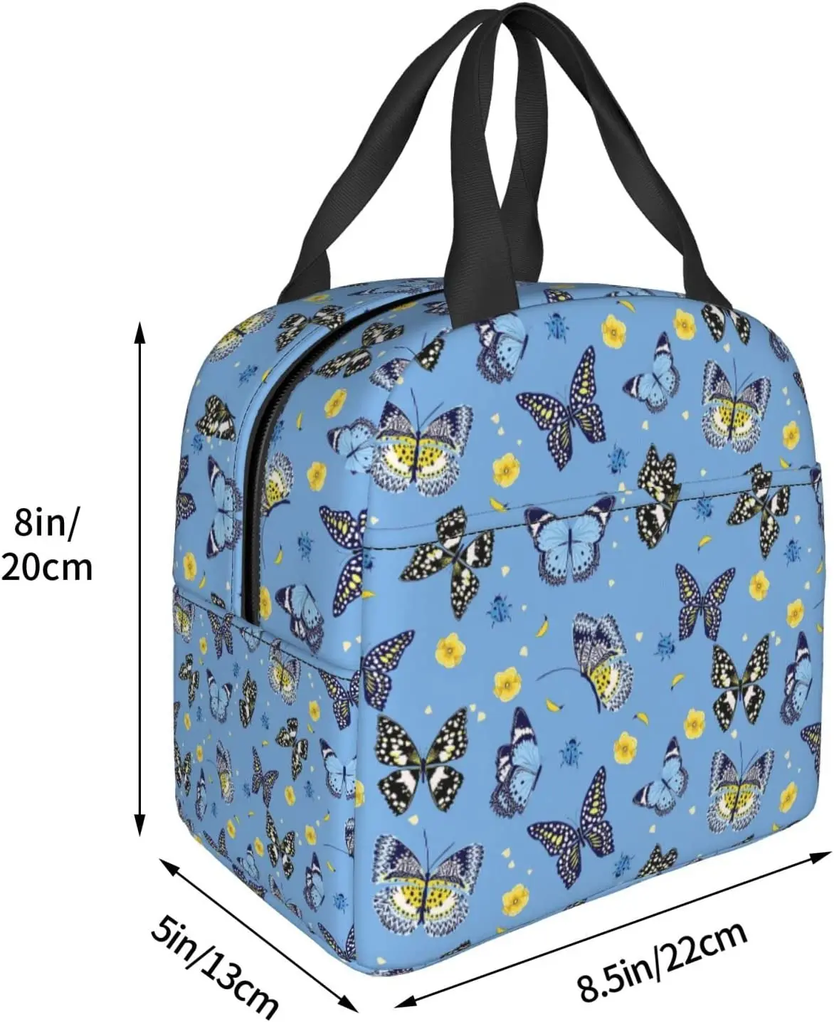 Butterfly Flower Lunch Bag Insulated Reusable Lunch Box Thermal Tote Bag Container Cooler Bag for Women Men Travel Picnic Work